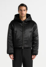 Dario - Satin Cropped Hooded Jacket - Black