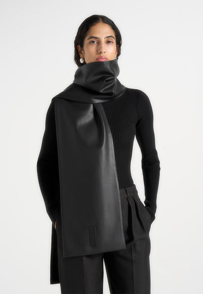 Melia - Reversible Leather & Suede Scarf - Black