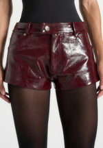 Samia - Cracked Patent Mini Shorts - Red
