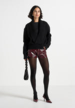 samia-cracked-patent-mini-shorts-red