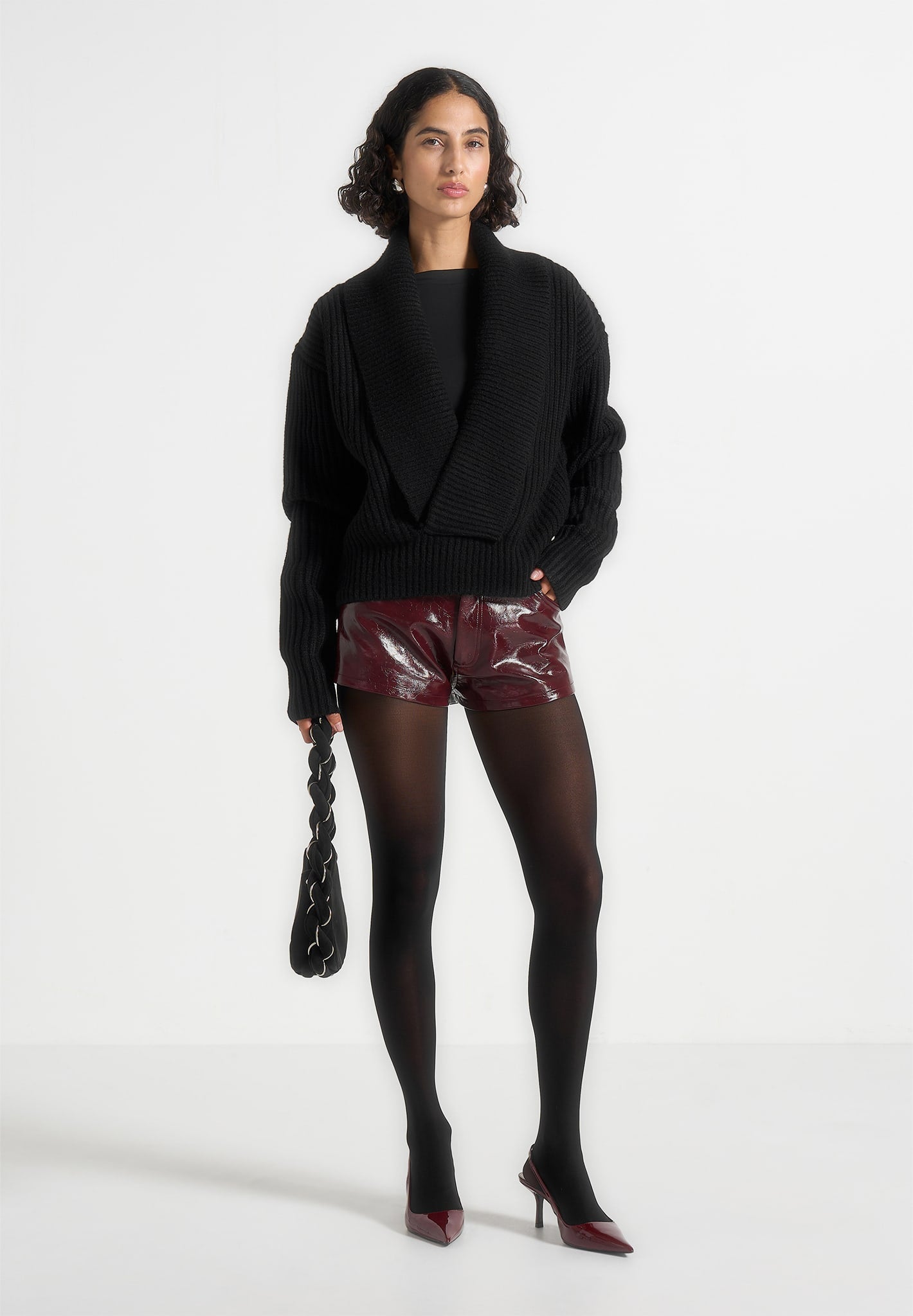 samia-cracked-patent-mini-shorts-red 