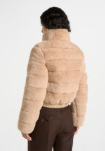 Ama - Plush Ribbed Jacket with Neck Scarf - Beige