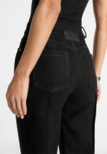 Kalie - Suede Boyfriend Jeans - Black