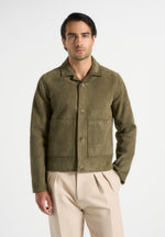 Michel - Suede Jacket With Revere Collar - Olive