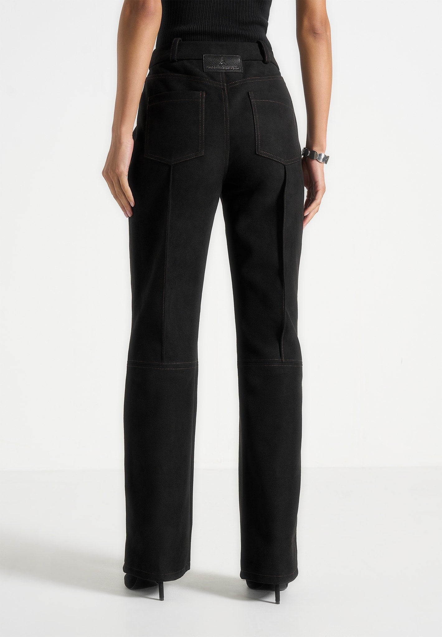 Kalie - Suede Boyfriend Jeans - Black
