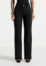 Kalie - Suede Boyfriend Jeans - Black