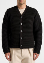 Anton - Ribbed Knit Cardigan - Black
