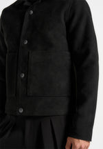 Michel - Suede Jacket With Revere Collar - Black