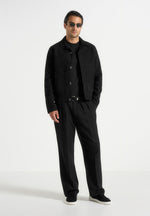 Michel - Suede Jacket With Revere Collar - Black