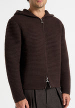 Eden - Unisex Ribbed Knit Zip Up Hoodie - Brown