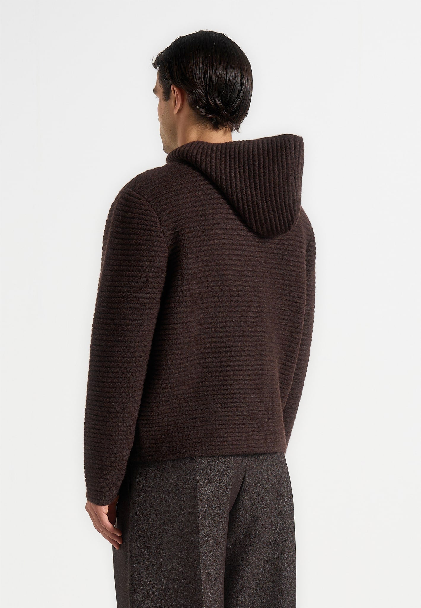 Eden - Unisex Ribbed Knit Zip Up Hoodie - Brown