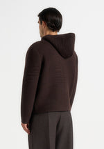 Eden - Unisex Ribbed Knit Zip Up Hoodie - Brown