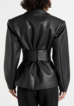 marie-twist-sleeve-leather-blazer-with-belt-black