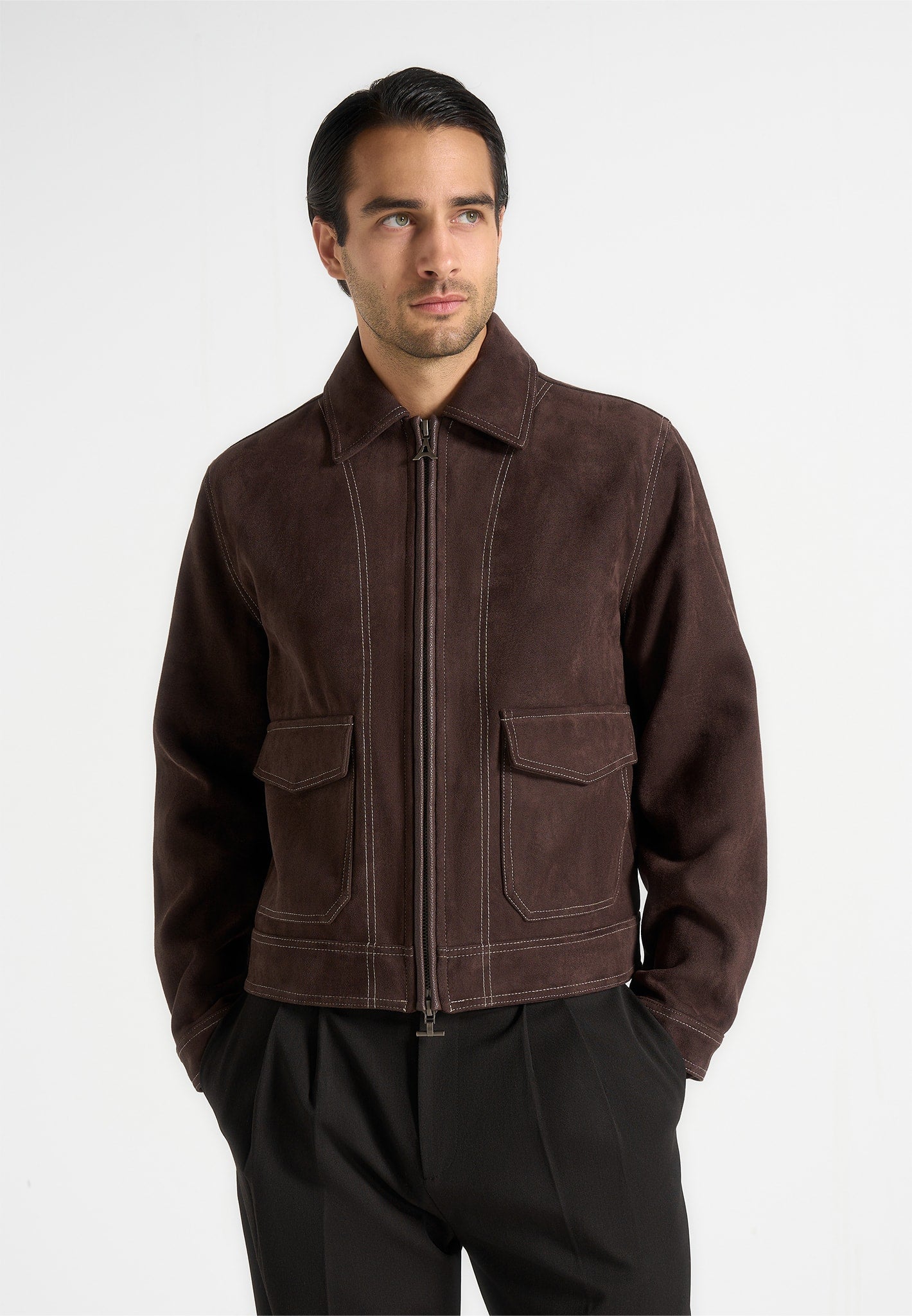 vince-suede-contrast-stitch-jacket-brown