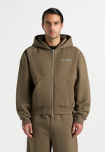 Zia - Unisex Signature Relaxed Fit Zip Hoodie - Olive