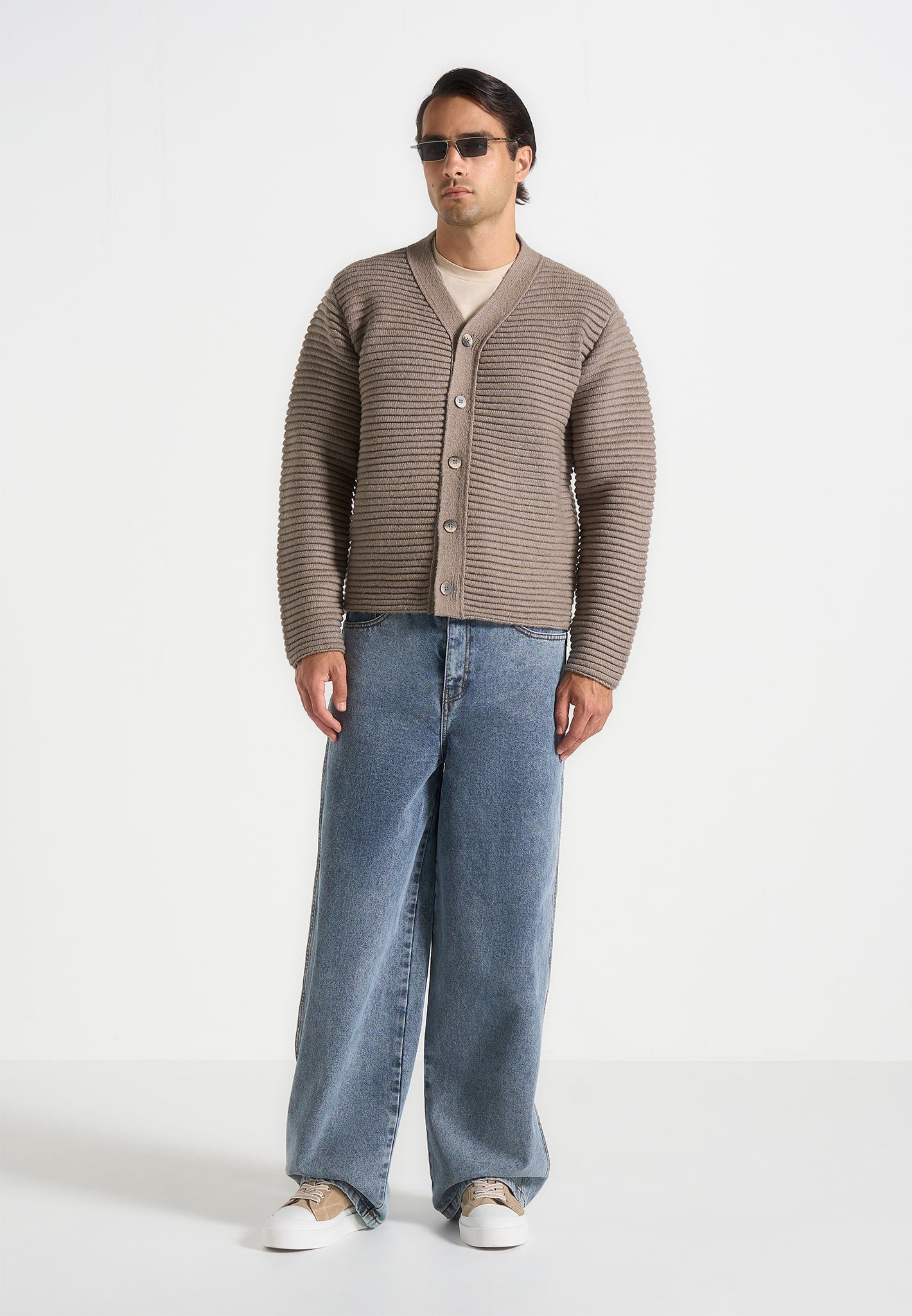 Anton - Ribbed Knit Cardigan - Taupe 