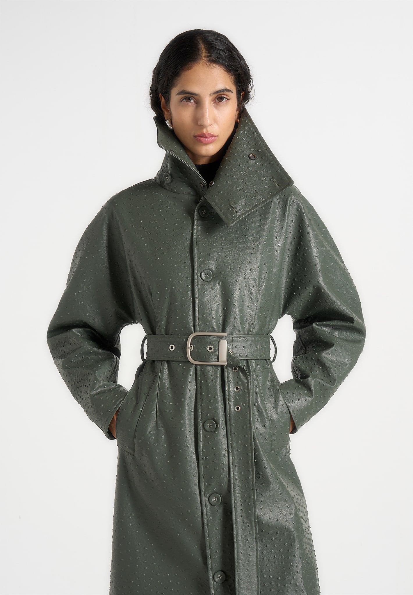 leyna-ostrich-hourglass-belted-coat-olive 