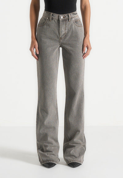 Abbie - Stacked Fit And Flare Jeans - Light Grey