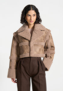 2-in-1 Leather and Borg Jacket/Gilet - Brown