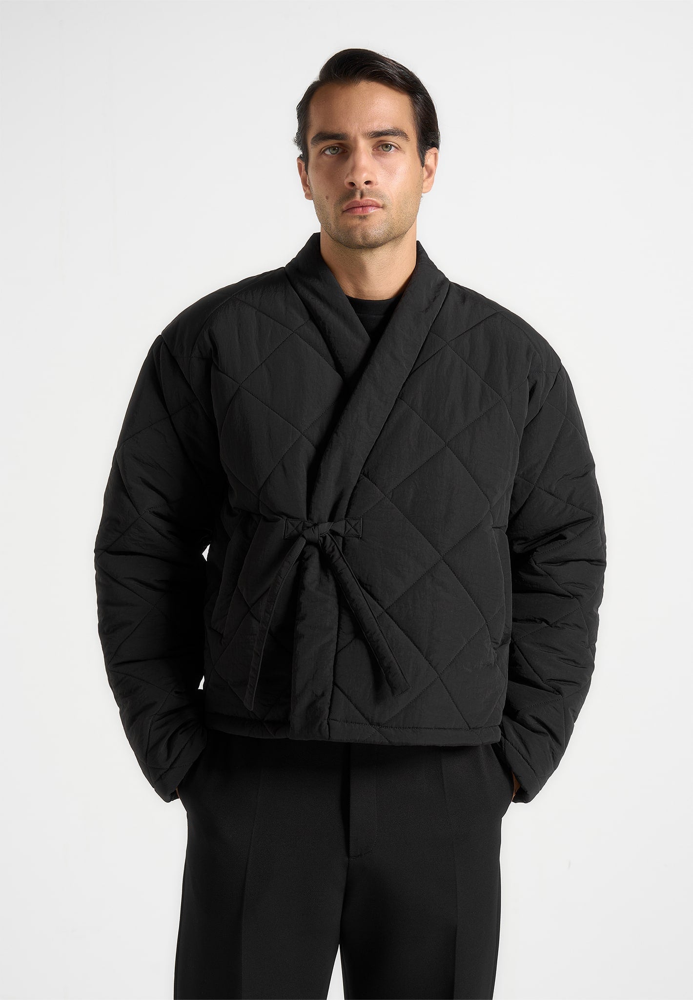 Emil - Kimono Quilted Wrap Puffer Jacket - Black 