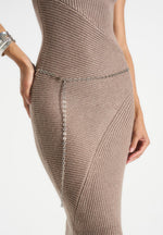Belina - Halter Neck Knitted Maxi Dress With Chain - Taupe