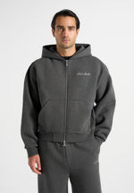 Zia - Unisex Signature Relaxed Fit Zip Hoodie - Charcoal Grey