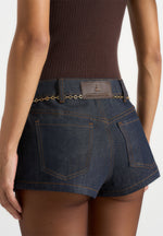 Elina - Denim Mini Shorts With Chain - Indigo