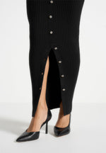 Assia - Long Sleeve Knitted Midaxi Dress With Belt - Black