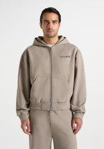 Zia - Unisex Signature Relaxed Fit Zip Hoodie - Taupe