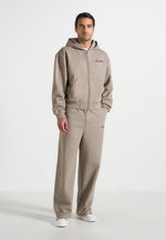 Zia - Unisex Signature Relaxed Fit Zip Hoodie - Taupe