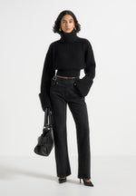 Amaya - Roll Neck Knit Jumper With Cuffs - Black