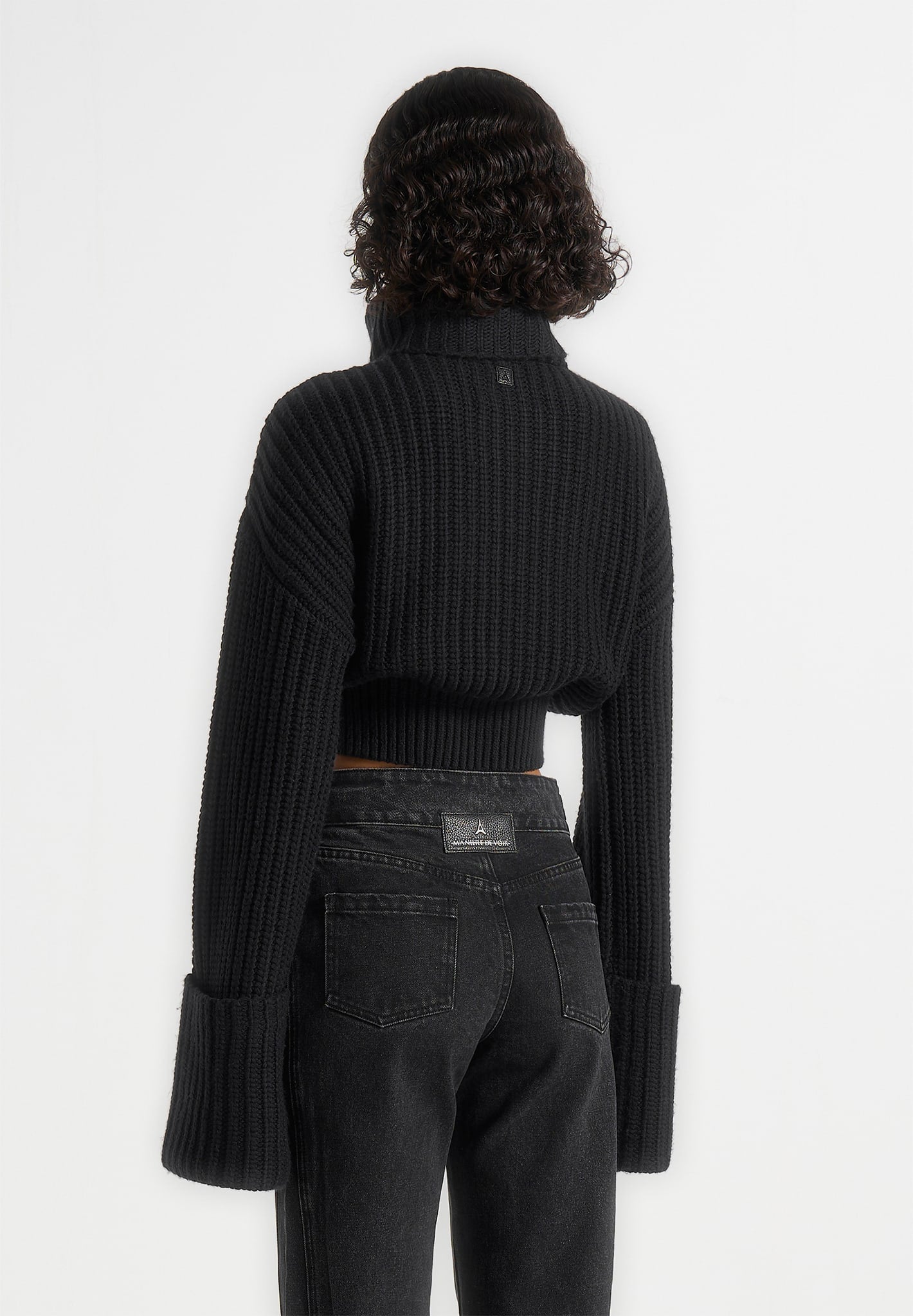 Amaya - Roll Neck Knit Jumper With Cuffs - Black