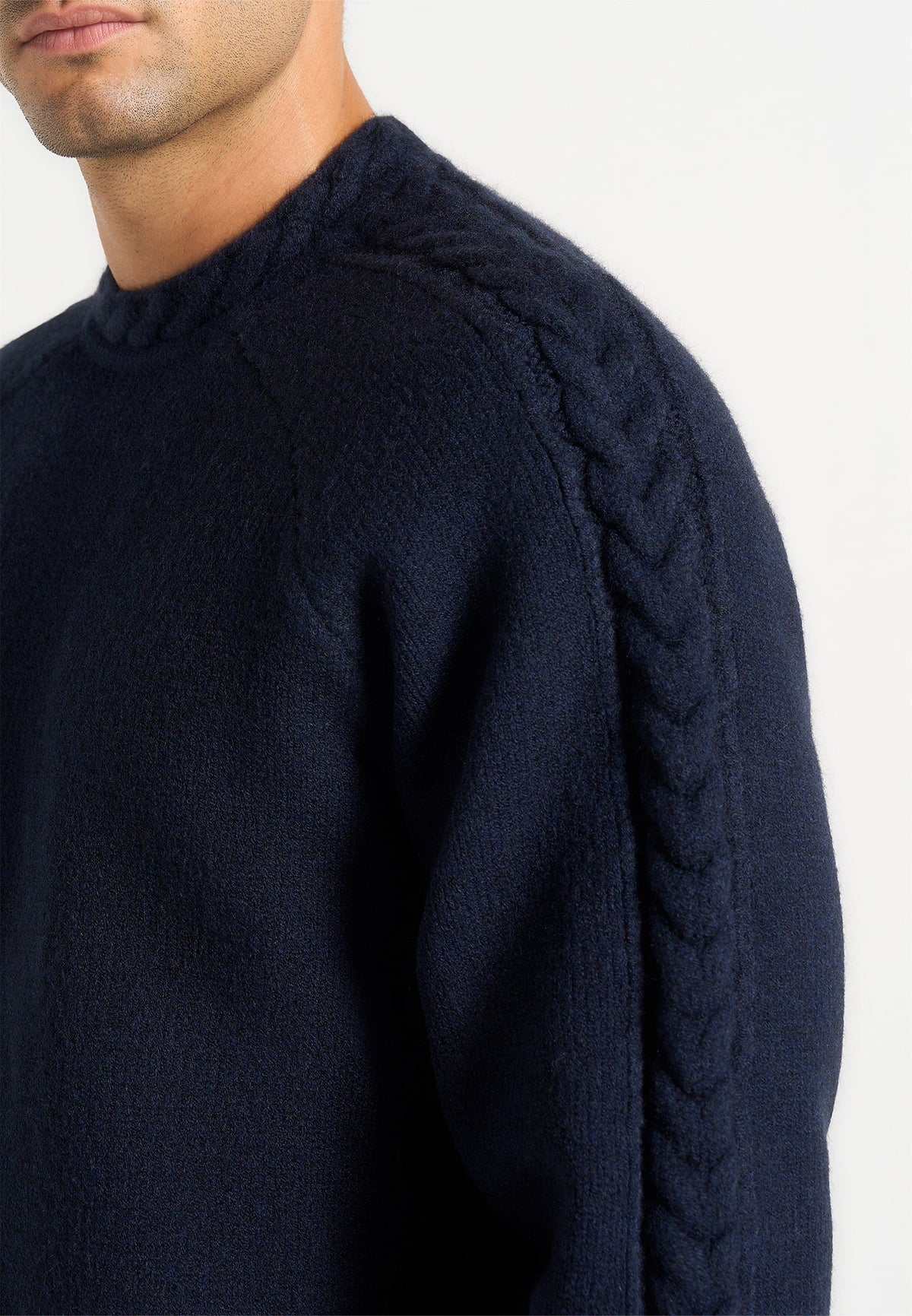 Raymond - Plait Detail Raglan Knit Sweater - Navy