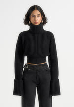 Amaya - Roll Neck Knit Jumper With Cuffs - Black