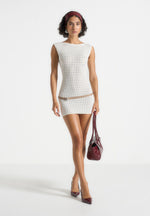 Keyla - Pointelle Mini Dress With Belt - Cream