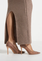 Lyra - Knit Maxi Skirt with Foldover - Taupe