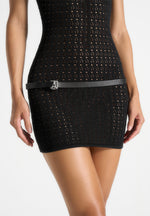 Keyla - Pointelle Mini Dress With Belt - Black