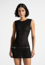 Keyla - Pointelle Mini Dress With Belt - Black