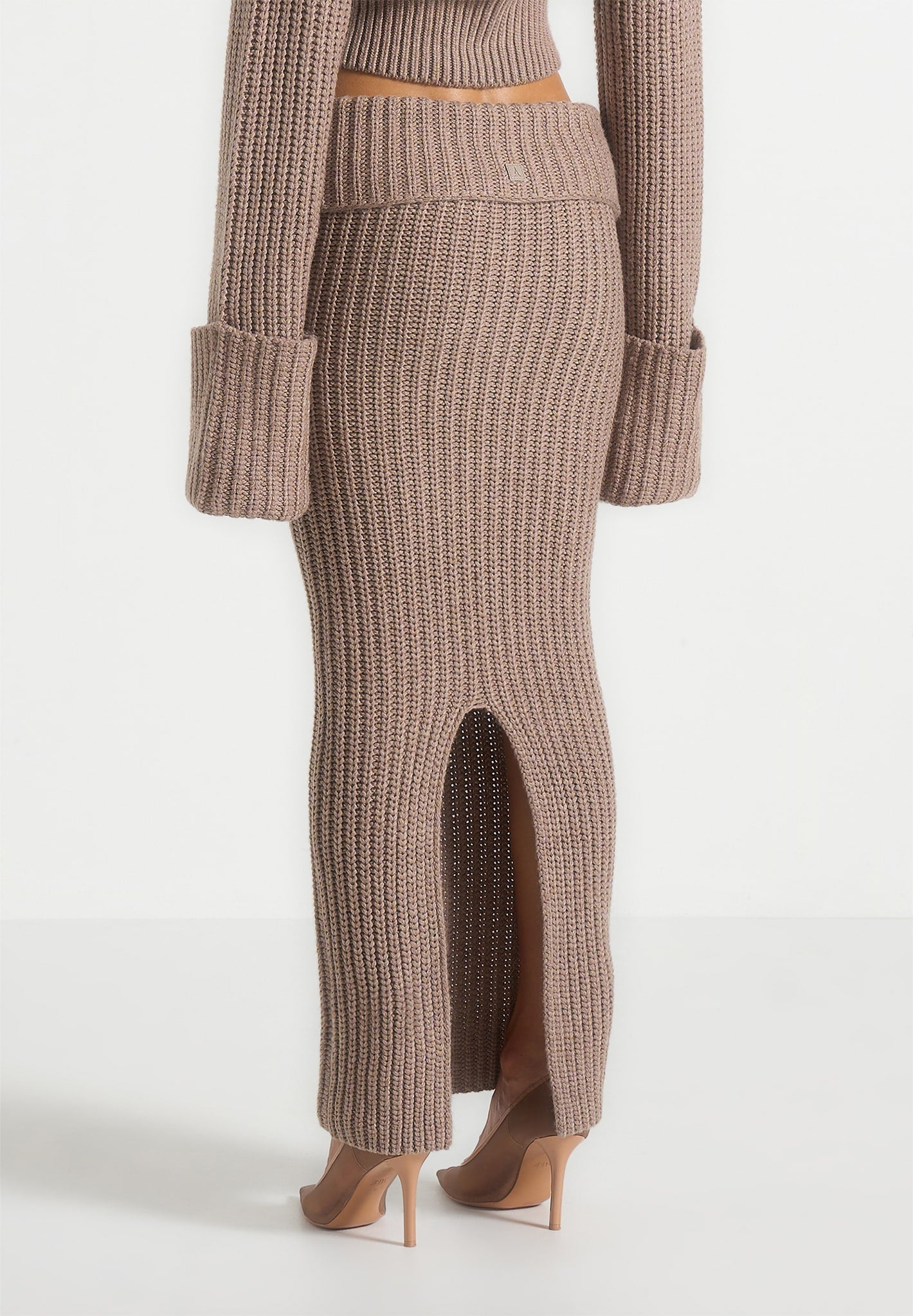 Lyra - Knit Maxi Skirt with Foldover - Taupe