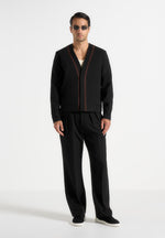 Alain - Tailored Cardigan With Contrast Placket - Black