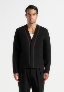 Alain - Tailored Cardigan With Contrast Placket - Black