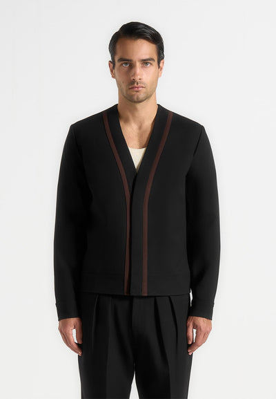 Alain - Tailored Cardigan With Contrast Placket - Black