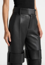 Isabelle - Leather Belted Strap Detail Trousers - Black