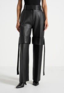 Isabelle - Leather Belted Strap Detail Pants - Black