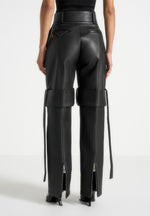 Isabelle - Leather Belted Strap Detail Trousers - Black