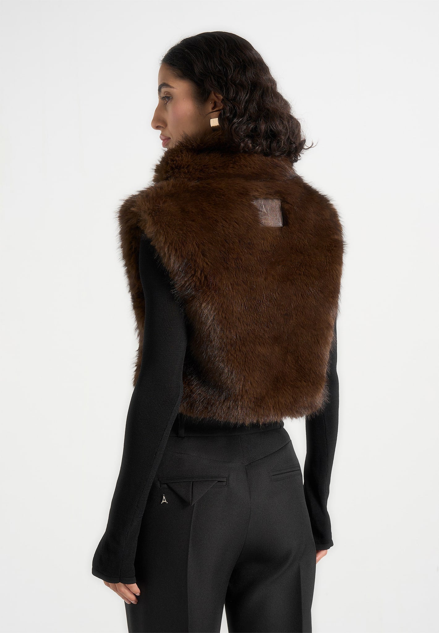 Nayla - High Neck Fur Jumper - Brown