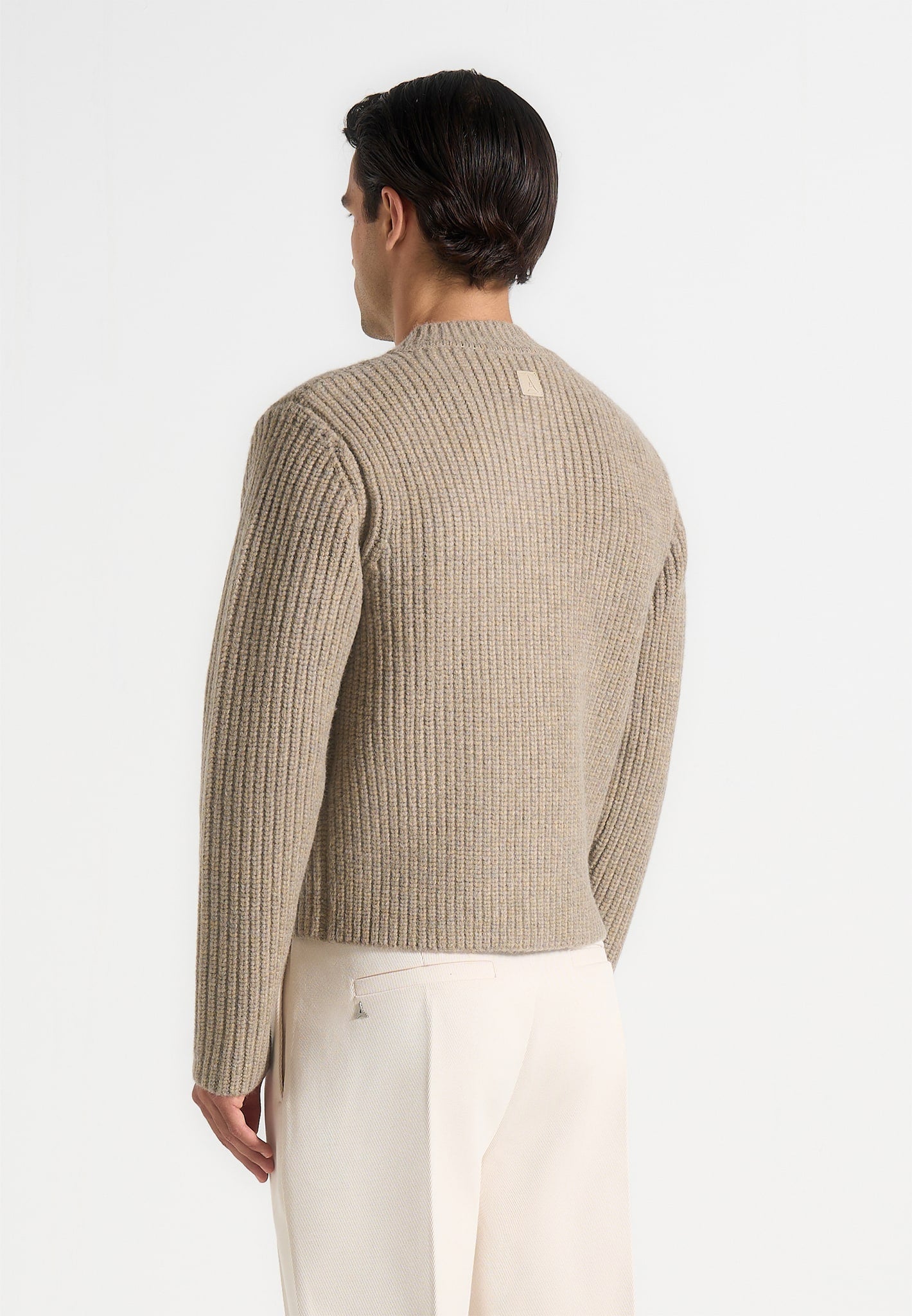 Alix - Unisex Crewneck Ribbed Knit Cardigan - Beige