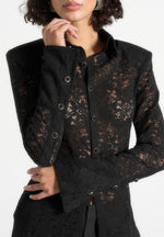 Sila - Wide Shoulder Lace Angled Shirt - Black