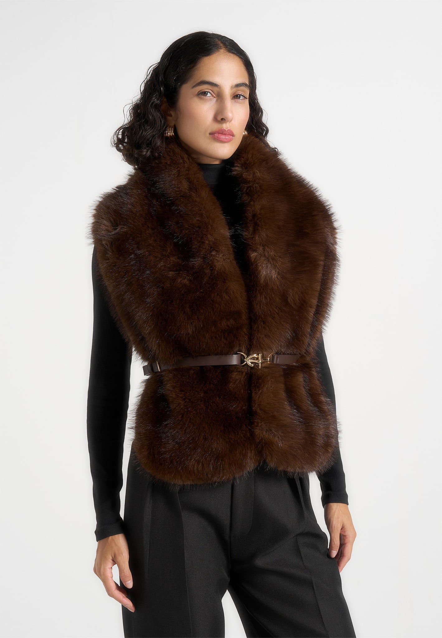 lira-fur-gilet-with-belt-dark-brown