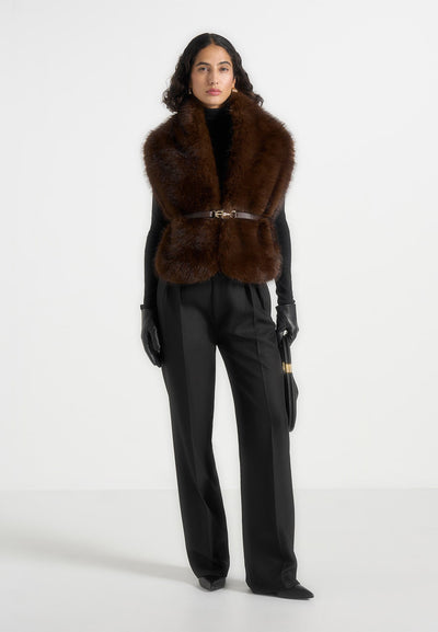lira-fur-gilet-with-belt-dark-brown
